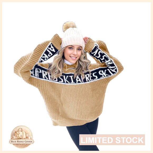 Chunky Apres Ski Sweater Stripe Sleeve Colorblock Knitted Pullover